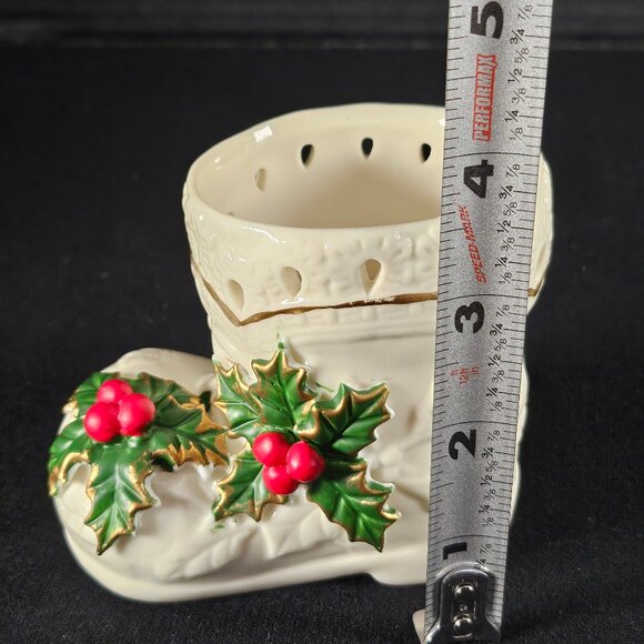 Rare: International Bazaar Porcelain Collectibles Holly. Mini White Santa Boot - Picture 9 of 10